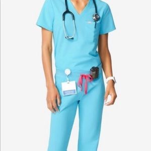 Figs neon blue scrub set